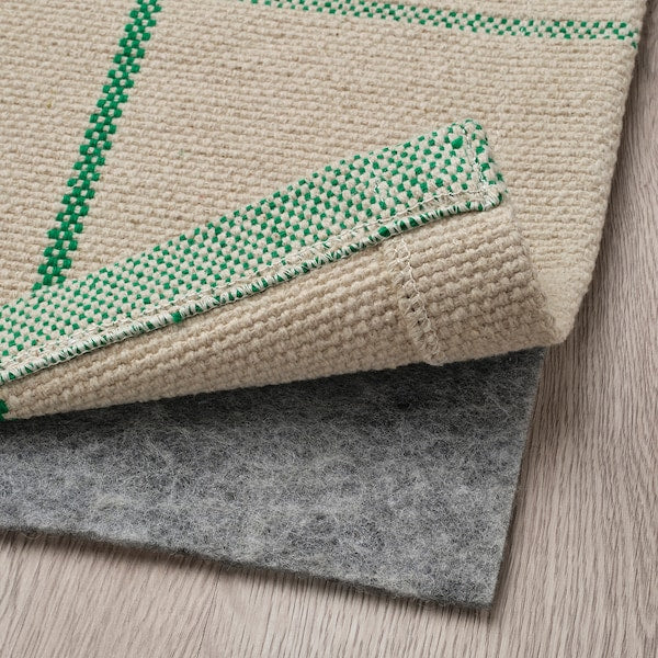 RIDSTIG rug, flatwoven, off-white/green, 133x195 cm