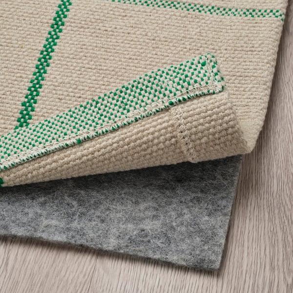 RIDSTIG rug, flatwoven, off-white/green, 133x195 cm