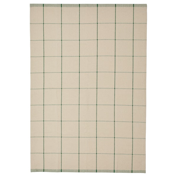 RIDSTIG rug, flatwoven, off-white/green, 133x195 cm