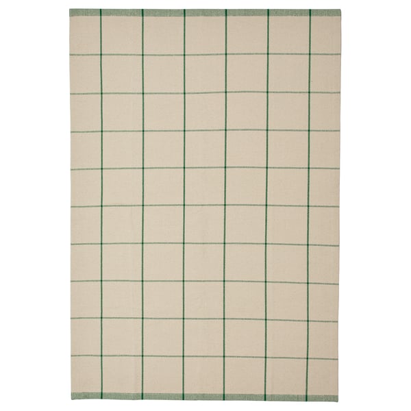 RIDSTIG rug, flatwoven, off-white/green, 133x195 cm
