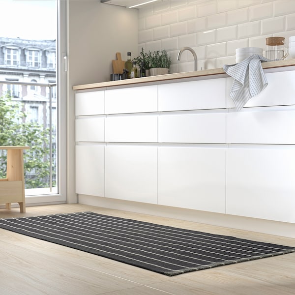 RIDSTIG rug, flatwoven, grey/off-white, 80x180 cm