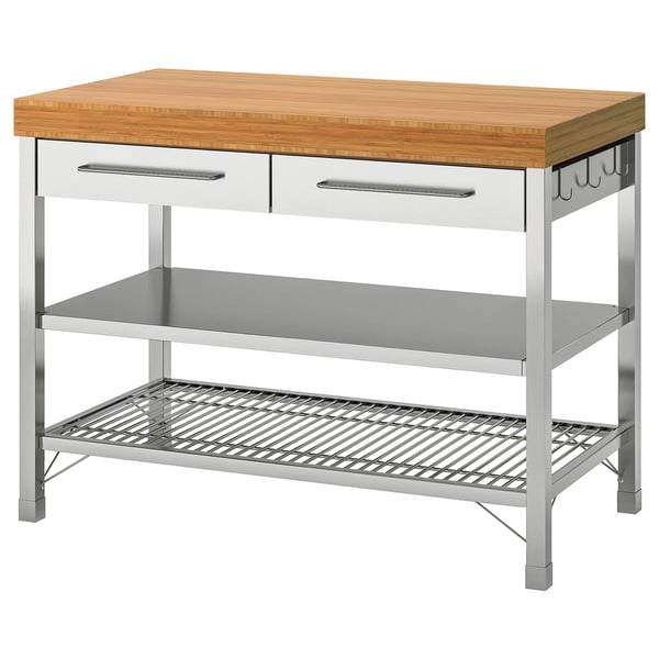 RIMFORSA work bench, stainless steel/bamboo, 120x63.5x92 cm
