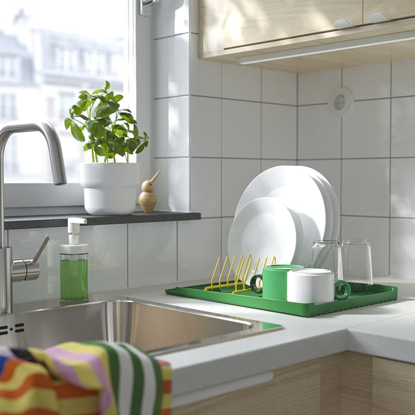 RINNIG dish drainer, double-sided, green, 40x31 cm