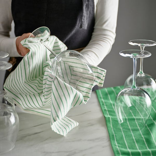 RINNIG tea towel, green/blue striped, 45x60 cm, 4 pack
