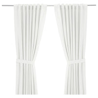 RITVA curtains with tie-backs, 1 pair, white/with heading tape, 145x300 cm