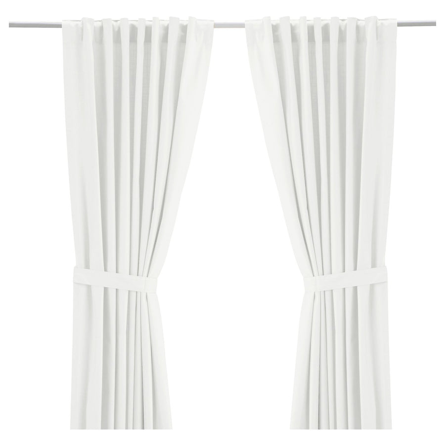 RITVA curtains with tie-backs, 1 pair, white/with heading tape, 145x300 cm