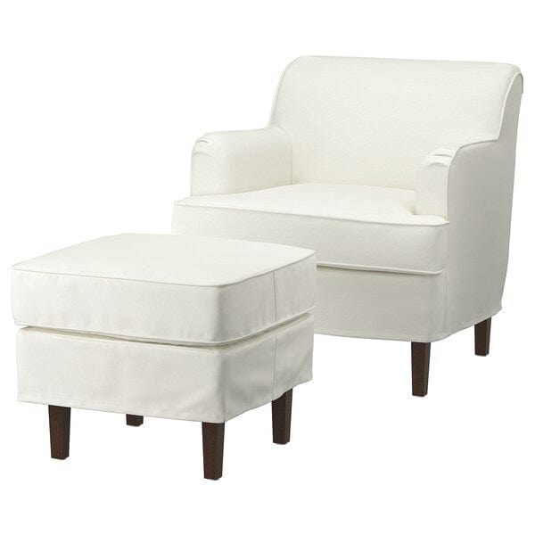 Ikea ROCKSJÖN - Armchair with footstool, Blekinge white