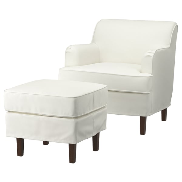ROCKSJÖN armchair with footstool, Blekinge white