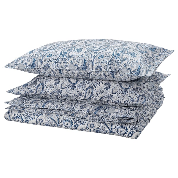 RODGERSIA duvet cover and 2 pillowcases, blue/white, 240x220/50x80 cm