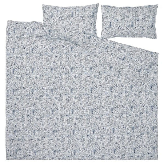 Ikea RODGERSIA - Duvet cover and 2 pillowcases, blue/white, 240x220/50x80 cm
