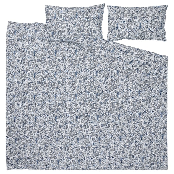 RODGERSIA - RODGERSIA Duvet cover and 2 pillowcases, blue/white, 240x220/50x80 cm