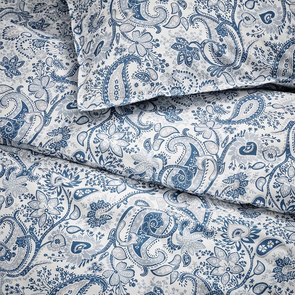RODGERSIA duvet cover and 2 pillowcases, blue/white, 240x220/50x80 cm