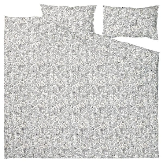 Ikea RODGERSIA - Duvet cover and 2 pillowcases, grey/white, 240x220/50x80 cm
