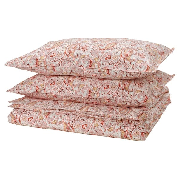 Ikea RODGERSIA - Duvet cover and 2 pillowcases, pink/white, 240x220/50x80 cm