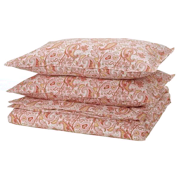 RODGERSIA duvet cover and 2 pillowcases, pink/white, 240x220/50x80 cm