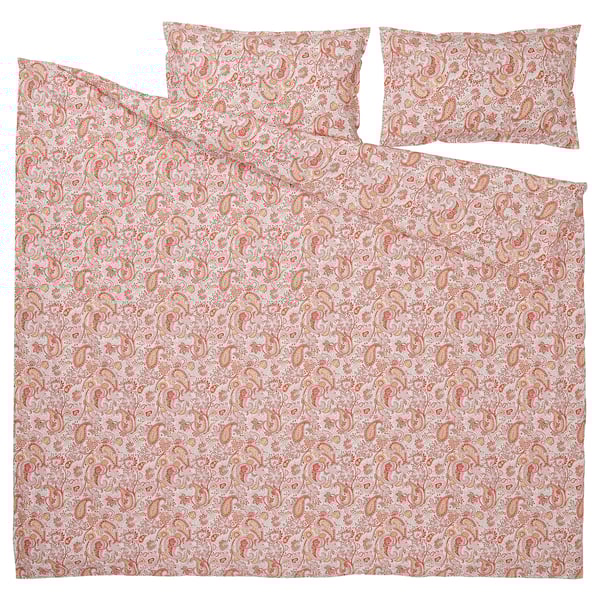RODGERSIA duvet cover and 2 pillowcases, pink/white, 240x220/50x80 cm