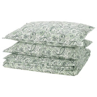 RODGERSIA duvet cover and 2 pillowcases, green/white, 240x220/50x80 cm