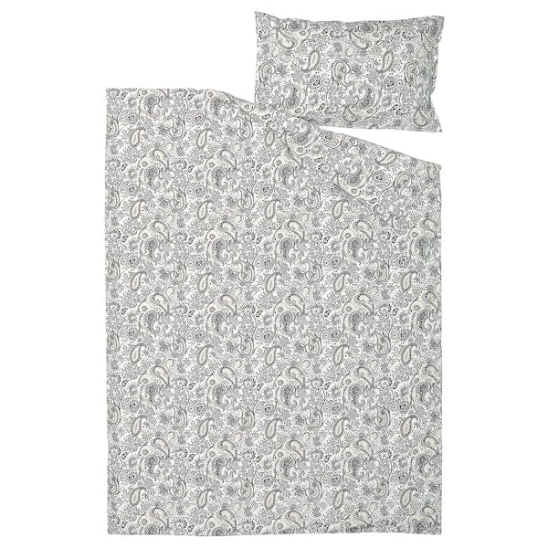 Ikea RODGERSIA - Duvet cover and pillowcase, grey/white, 150x200/50x80 cm