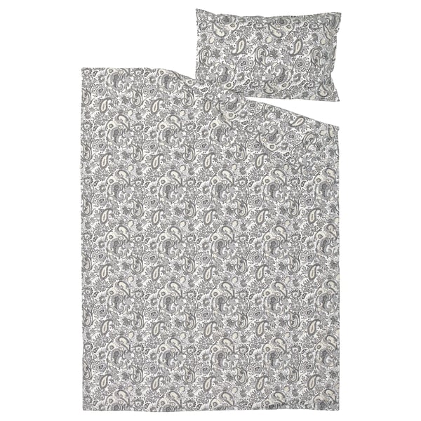 RODGERSIA duvet cover and pillowcase, grey/white, 200x150 cm