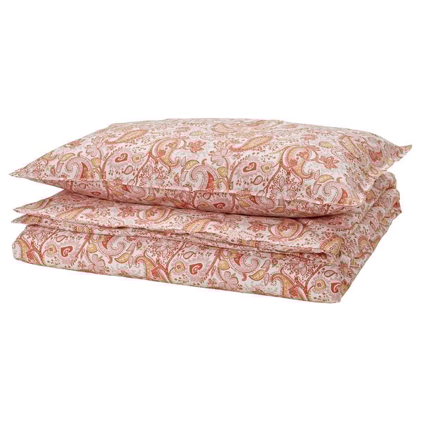 RODGERSIA duvet cover and pillowcase, pink/white, 150x200/50x80 cm