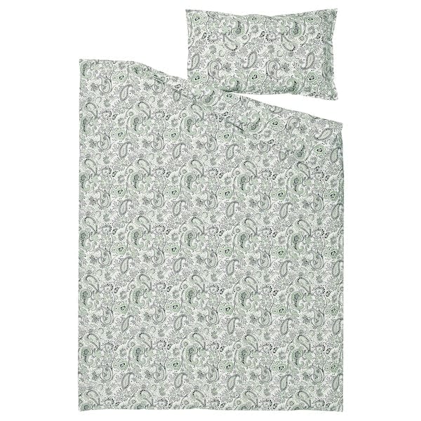 Ikea RODGERSIA - Duvet cover and pillowcase, green/white, 150x200/50x80 cm