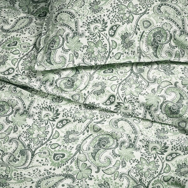 Ikea RODGERSIA - Duvet cover and pillowcase, green/white, 150x200/50x80 cm