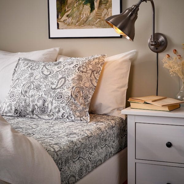 Ikea RODGERSIA - Sheet with corners, grey/white,140x200 cm