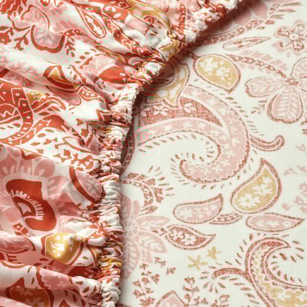 RODGERSIA fitted sheet, pink/white, 80x200 cm