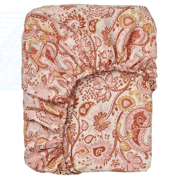 RODGERSIA fitted sheet, pink/white, 90x200 cm