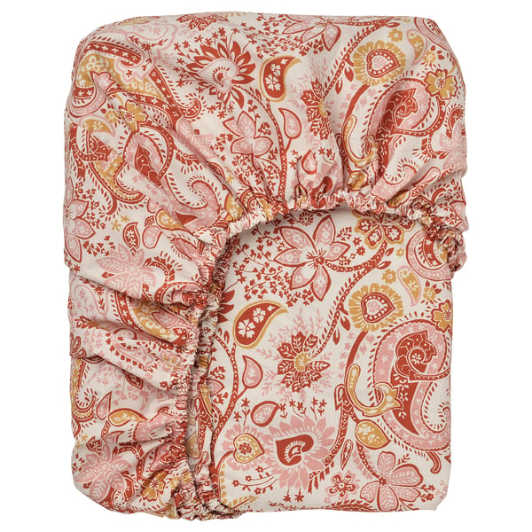 RODGERSIA fitted sheet, pink/white, 160x200 cm