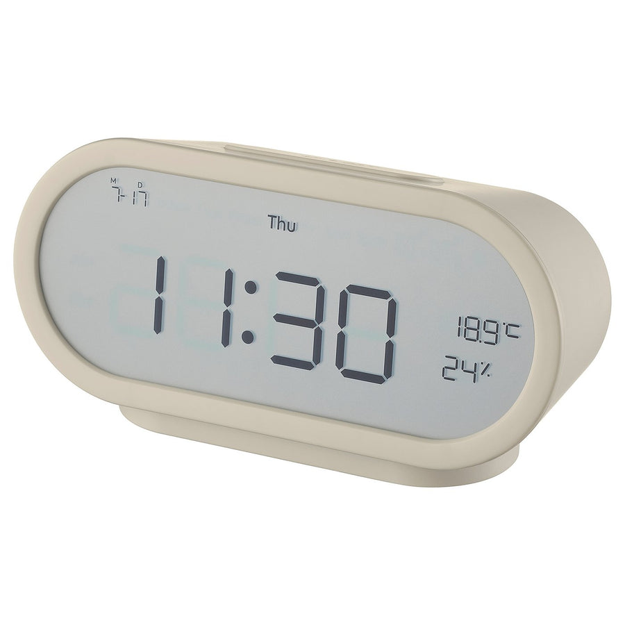 RÖDSTRÄFSE alarm clock with hygro-/thermometer, beige, 17x8x6 cm