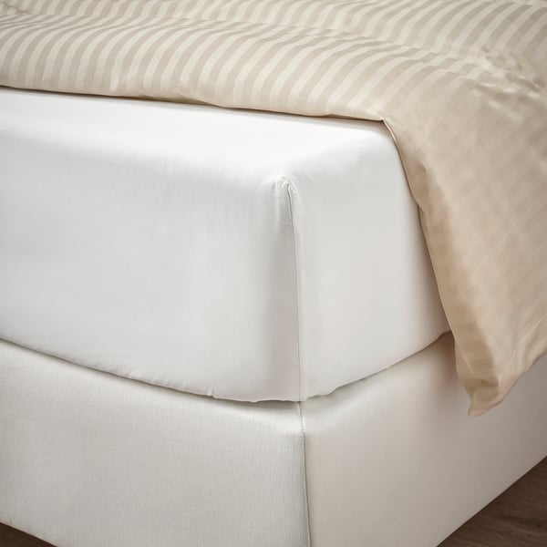 RÖNNVECKMAL fitted sheet, white, 140x200 cm