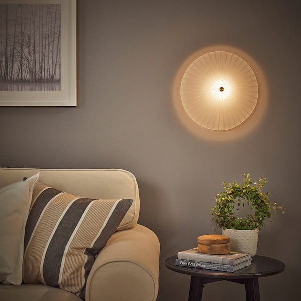 Ikea RORKULT - Wall lamp, wired-in installation, stripe pattern/white glass, 35 cm