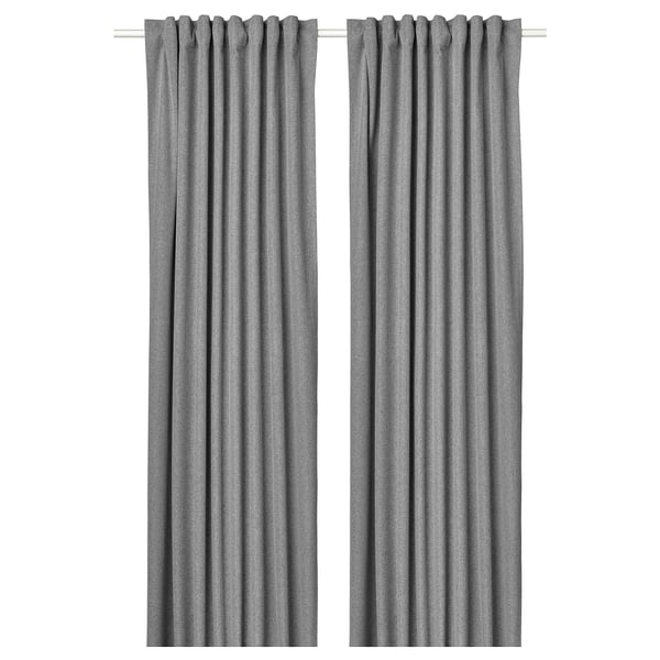 ROSENMANDEL block-out curtains, 1 pair, grey/with heading tape, 135x300 cm