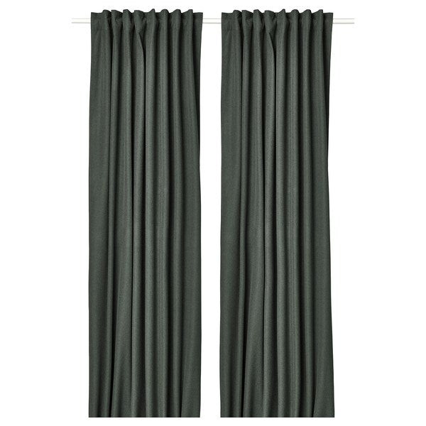 ROSENMANDEL block-out curtains, 1 pair, dark green/with heading tape, 135x300 cm