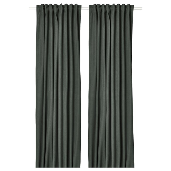 ROSENMANDEL block-out curtains, 1 pair, dark green/with heading tape, 135x300 cm