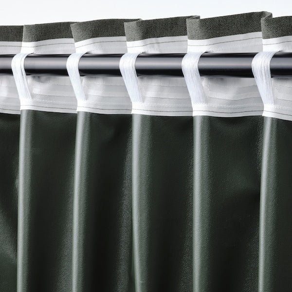 ROSENMANDEL block-out curtains, 1 pair, dark green/with heading tape, 135x300 cm