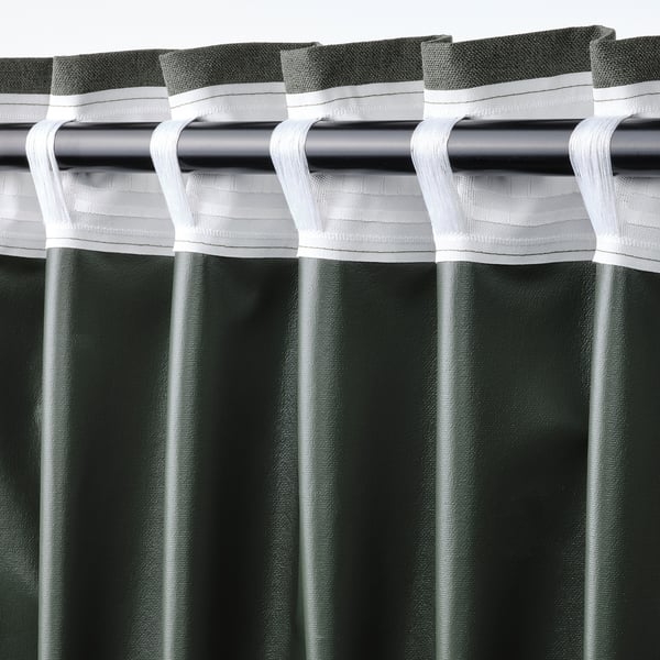 ROSENMANDEL block-out curtains, 1 pair, dark green/with heading tape, 135x300 cm