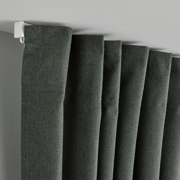 ROSENMANDEL block-out curtains, 1 pair, dark green/with heading tape, 135x300 cm