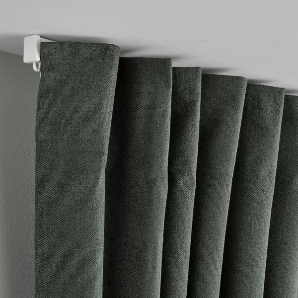 ROSENMANDEL block-out curtains, 1 pair, dark green/with heading tape, 135x300 cm