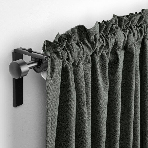 ROSENMANDEL block-out curtains, 1 pair, dark green/with heading tape, 135x300 cm