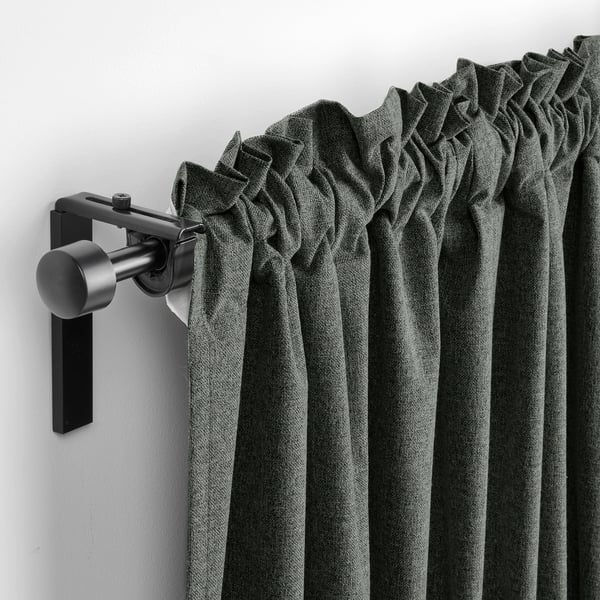 ROSENMANDEL block-out curtains, 1 pair, dark green/with heading tape, 135x300 cm