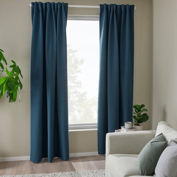 ROSENMANDEL room darkening curtains, 1 pair, dark blue/with heading tape, 135x300 cm