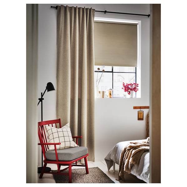 ROSENMANDEL room darkening curtains, 1 pair, yellow-beige/with heading tape, 135x300 cm