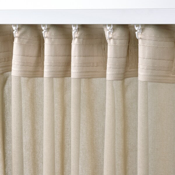 ROSENROBINIA sheer curtains, 1 pair, beige/with heading tape, 145x300 cm