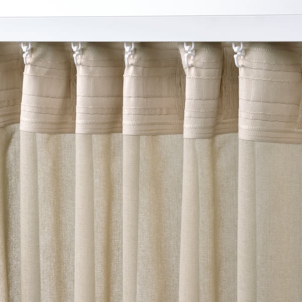 ROSENROBINIA sheer curtains, 1 pair, beige/with heading tape, 145x300 cm