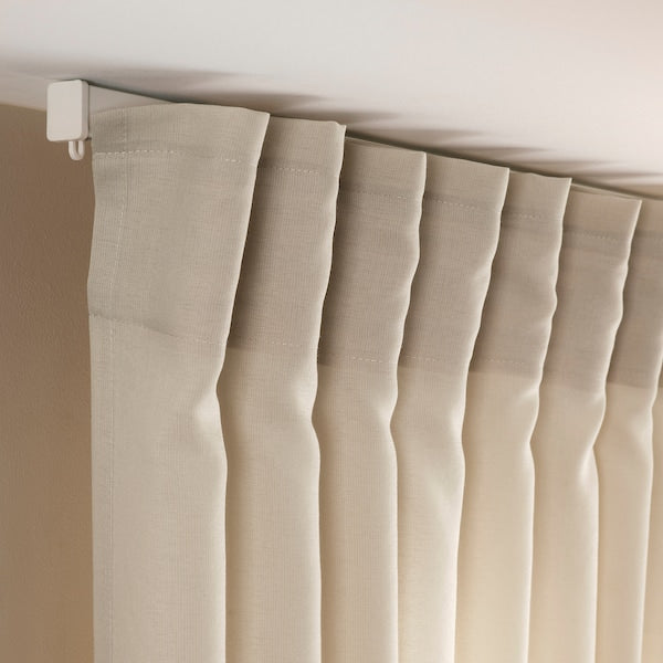 ROSENROBINIA sheer curtains, 1 pair, beige/with heading tape, 145x300 cm
