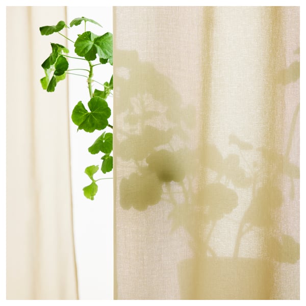 ROSENROBINIA sheer curtains, 1 pair, beige/with heading tape, 145x300 cm