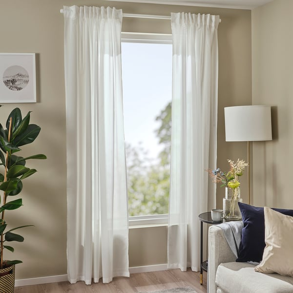 ROSENROBINIA sheer curtains, 1 pair, white/with heading tape, 145x300 cm