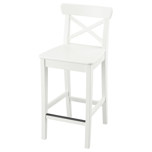 ROSENTORP bar stool with backrest, counter height/white, 63 cm